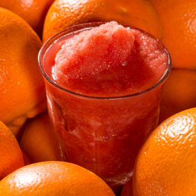 Blutorangen-Sorbet mit Sesam Shochu